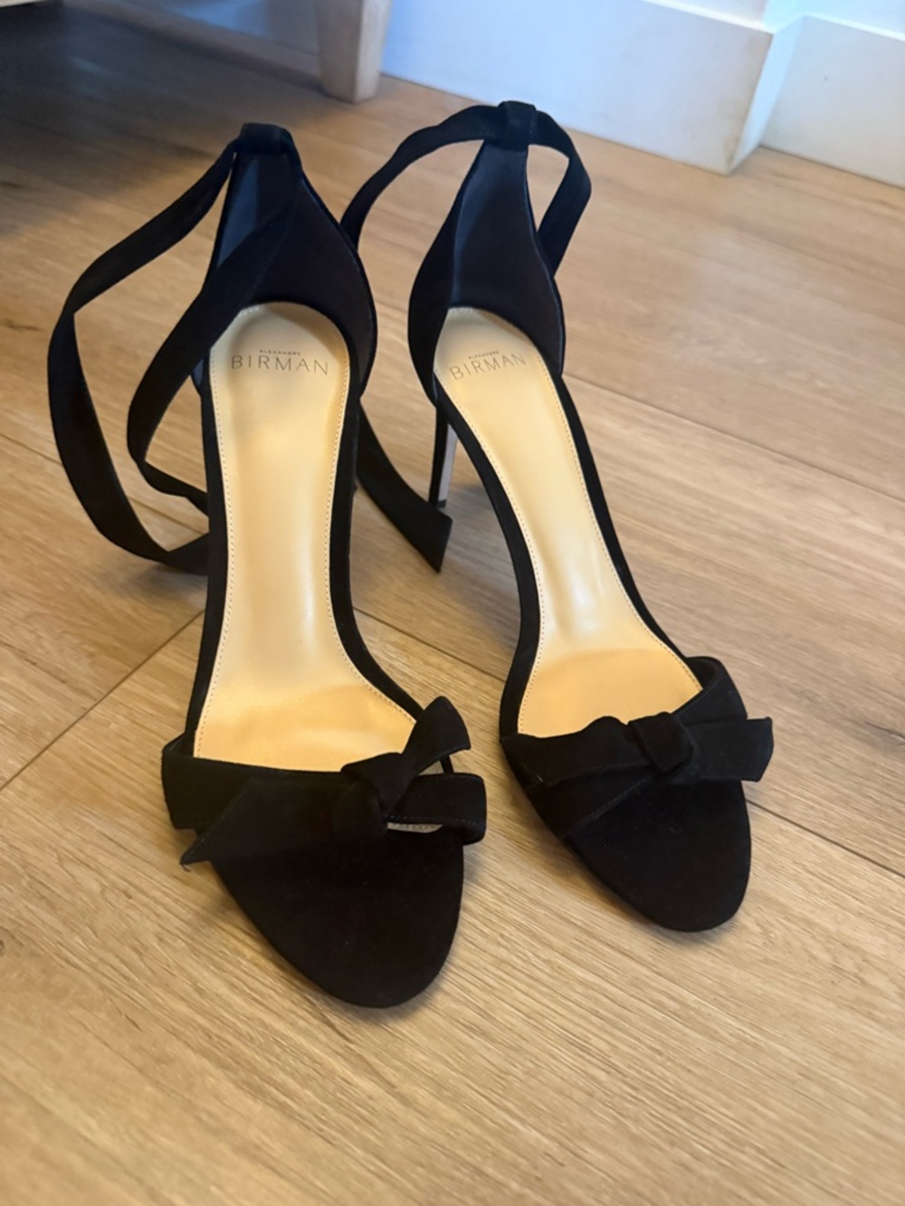 Alexandre Birman Black Suede Bow Ankle-Tie Stilettos